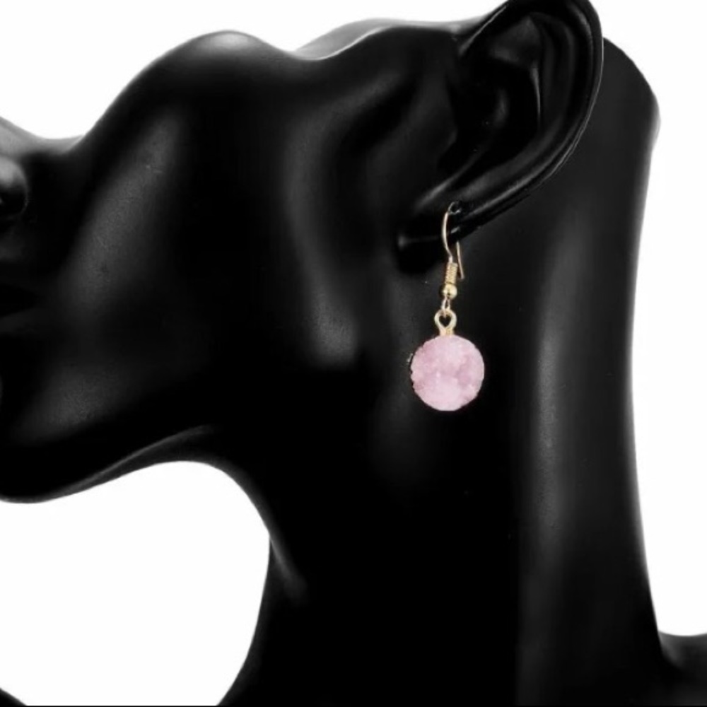 MORE COMING Rose Quartz Druzy Earrings - Picture 4 of 7